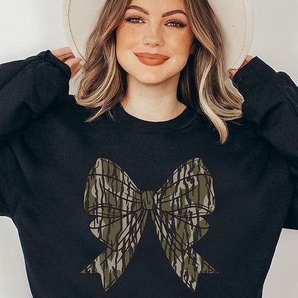 Camo Bow Graphic Fleece Sweatshirts