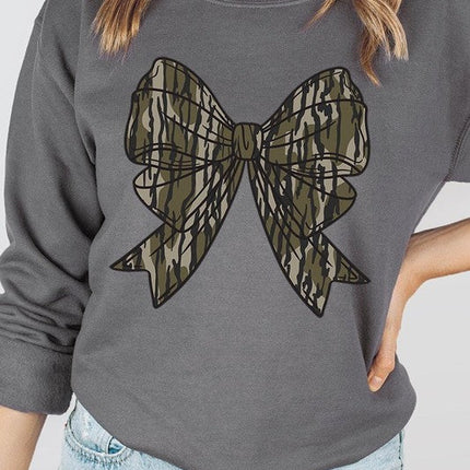 Camo Bow Graphic Fleece Sweatshirts