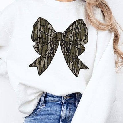 Camo Bow Graphic Fleece Sweatshirts