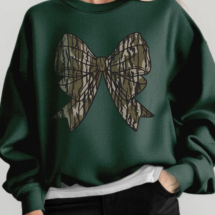 Camo Bow Graphic Fleece Sweatshirts