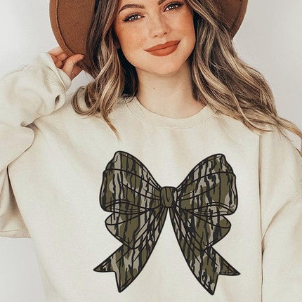 Camo Bow Graphic Fleece Sweatshirts