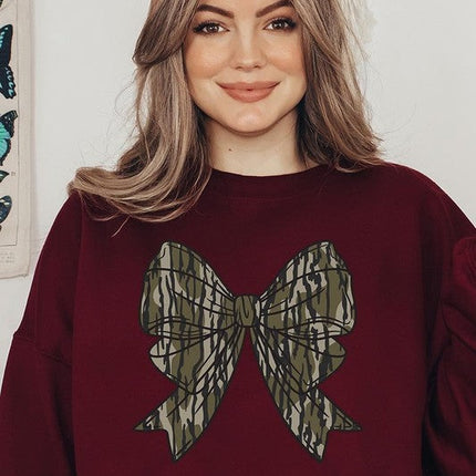 Camo Bow Graphic Fleece Sweatshirts