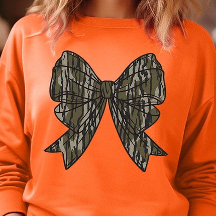 Camo Bow Graphic Fleece Sweatshirts