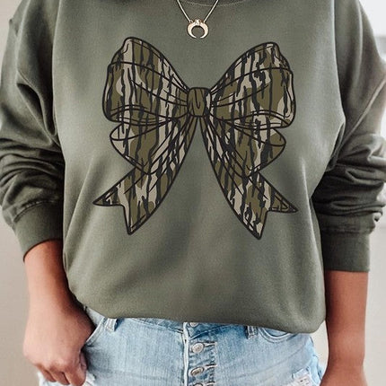Camo Bow Graphic Fleece Sweatshirts