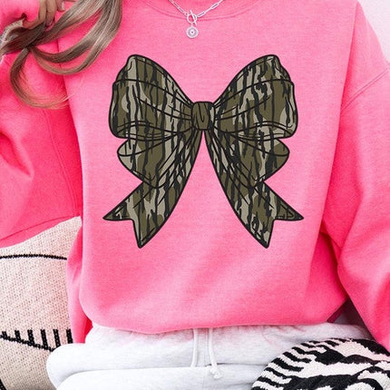 Camo Bow Graphic Fleece Sweatshirts