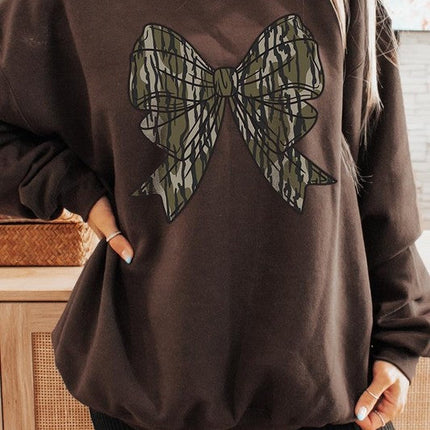 Camo Bow Graphic Fleece Sweatshirts