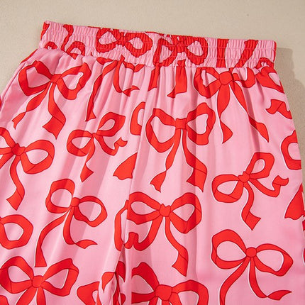 Bow Button Up and Loose Pants Pajama Set