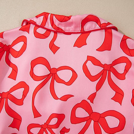 Bow Button Up and Loose Pants Pajama Set