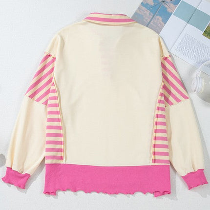 Stripe Colorblock Collared French Terry Top