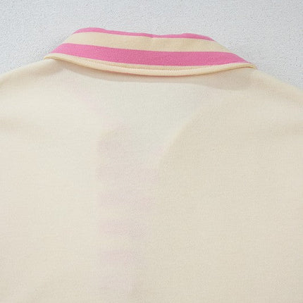 Stripe Colorblock Collared French Terry Top