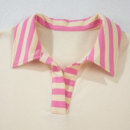Stripe Colorblock Collared French Terry Top