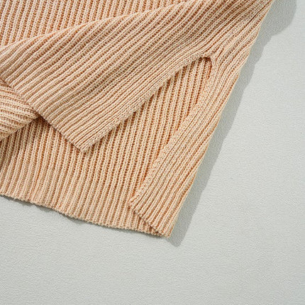 Cable Knit Drop Shoulder Side Slits Loose Sweater