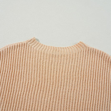 Cable Knit Drop Shoulder Side Slits Loose Sweater
