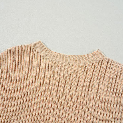 Cable Knit Drop Shoulder Side Slits Loose Sweater