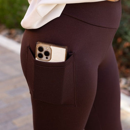 Brown FLEECE Full Length Leggings with Pockets