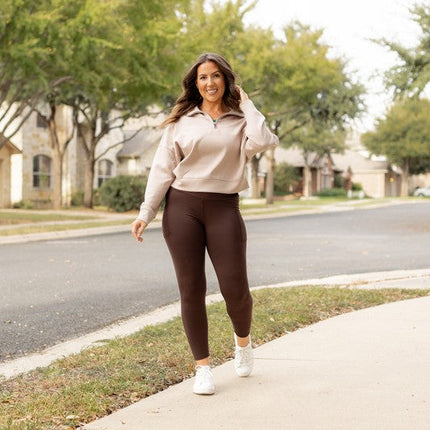 Brown FLEECE Full Length Leggings with Pockets