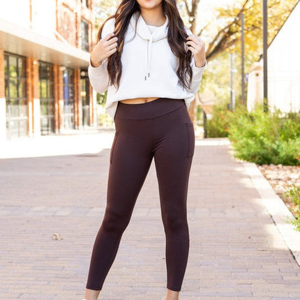 Brown FLEECE Full Length Leggings with Pockets