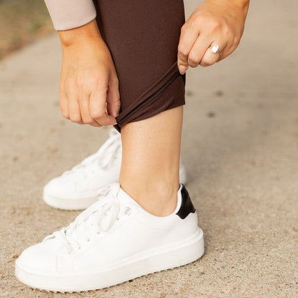 Brown FLEECE Full Length Leggings with Pockets