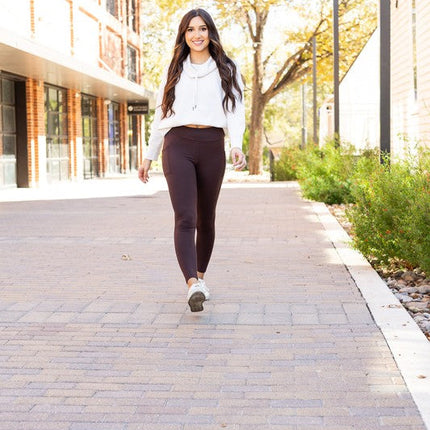 Brown FLEECE Full Length Leggings with Pockets