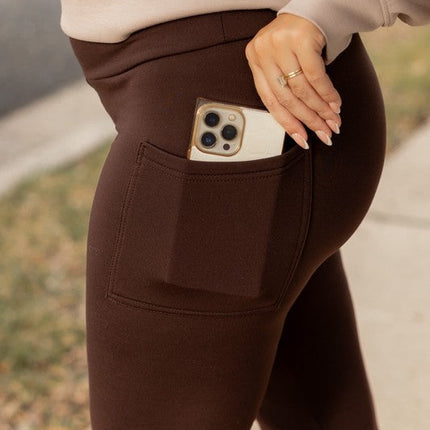 Brown FLEECE Full Length Leggings with Pockets