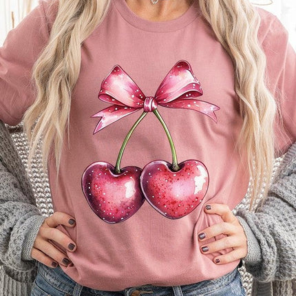 Heart Cherries With Bow Graphic Tee