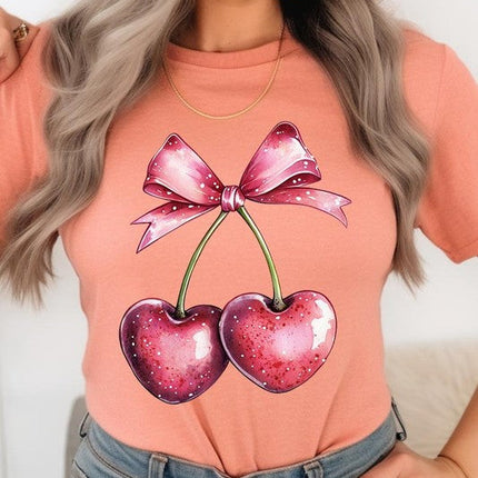 Heart Cherries With Bow Graphic Tee