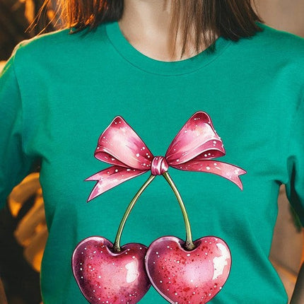 Heart Cherries With Bow Graphic Tee