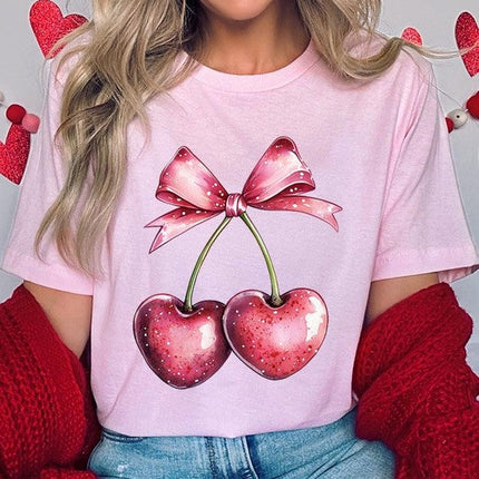 Heart Cherries With Bow Graphic Tee
