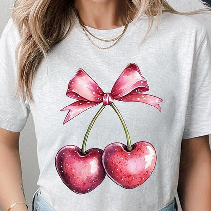 Heart Cherries With Bow Graphic Tee