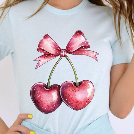 Heart Cherries With Bow Graphic Tee