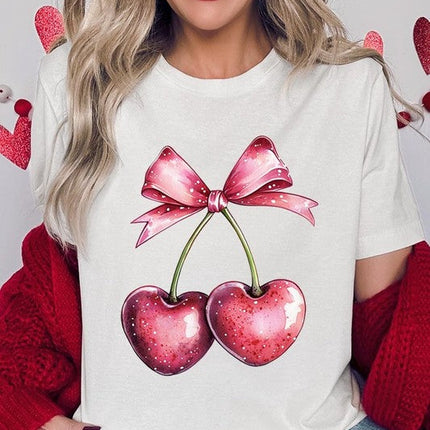 Heart Cherries With Bow Graphic Tee