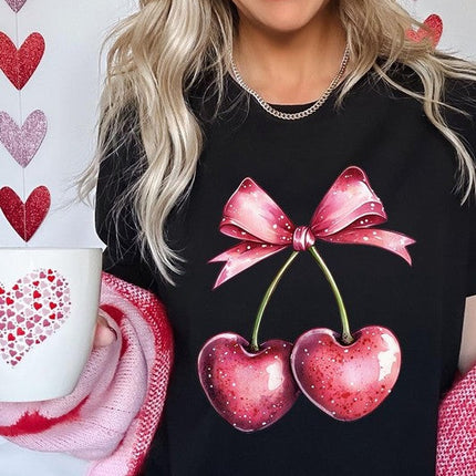 Heart Cherries With Bow Graphic Tee
