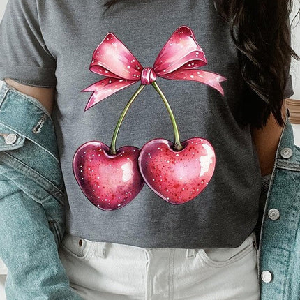 Heart Cherries With Bow Graphic Tee