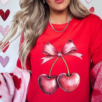 Heart Cherries With Bow Graphic Tee