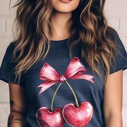 Heart Cherries With Bow Graphic Tee