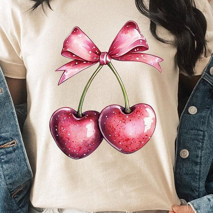 Heart Cherries With Bow Graphic Tee