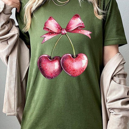 Heart Cherries With Bow Graphic Tee