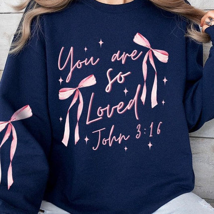 Pink Bow You Are So Loved Graphic Sweatshirt