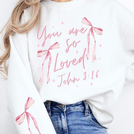 Pink Bow You Are So Loved Graphic Sweatshirt