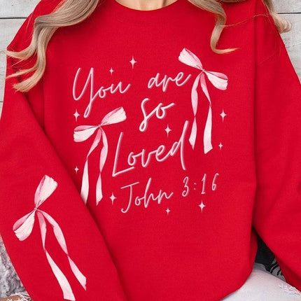 Pink Bow You Are So Loved Graphic Sweatshirt