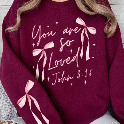 Pink Bow You Are So Loved Graphic Sweatshirt