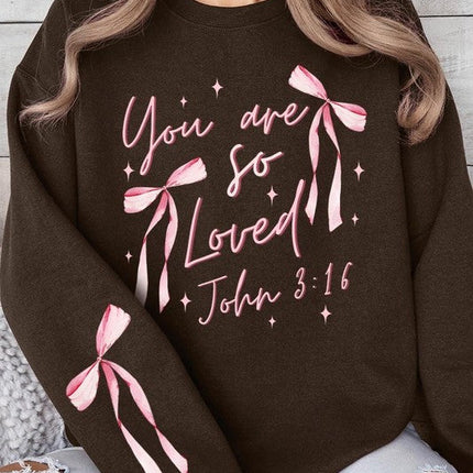 Pink Bow You Are So Loved Graphic Sweatshirt