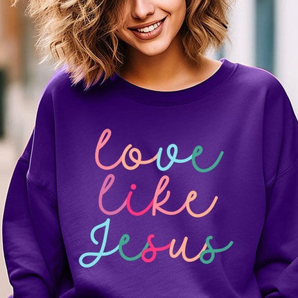 Colorful Love Like Jesus Graphic Fleece Sweatshirt