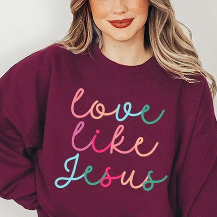 Colorful Love Like Jesus Graphic Fleece Sweatshirt