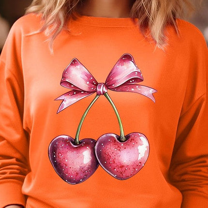 Heart Cherries With Bow Graphic Fleece Sweatshirt