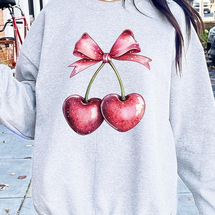 Heart Cherries With Bow Graphic Fleece Sweatshirt
