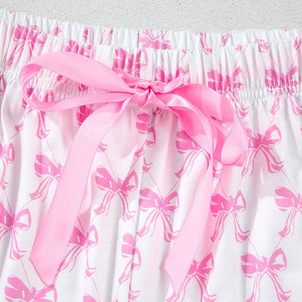 Bowknot Shirt and Ruffle Hem Shorts Pajama Set