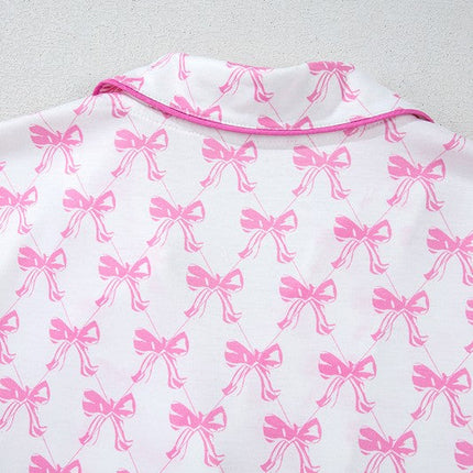 Bowknot Shirt and Ruffle Hem Shorts Pajama Set