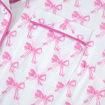 Bowknot Shirt and Ruffle Hem Shorts Pajama Set