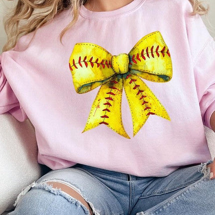 Retro Softball Bow Graphic Sweatshirt